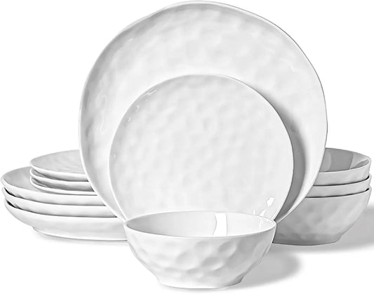 Plates And Bowls Set 12 Piece Porcelain Dinnerware For Four White Dishes