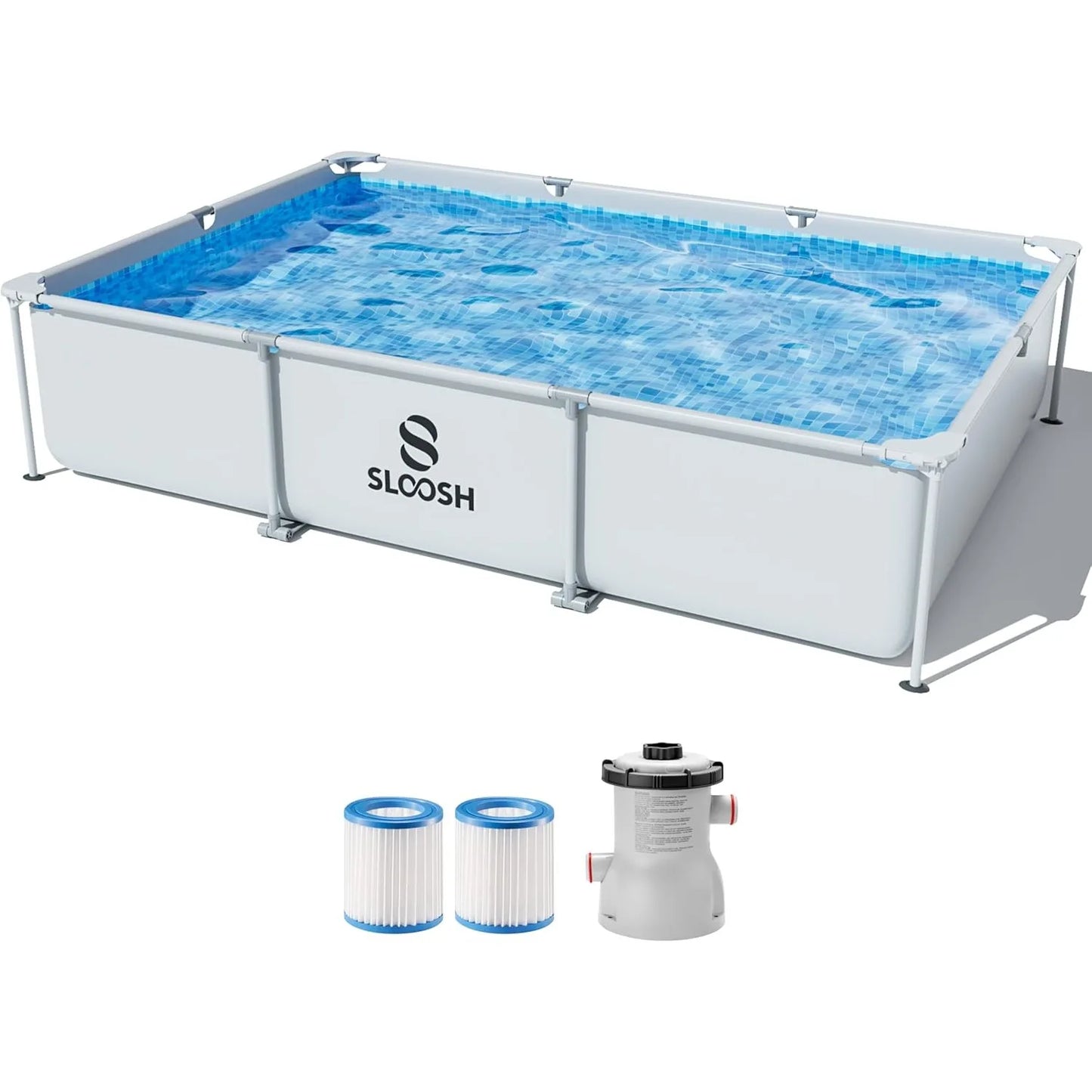 Joyfy Rectangular Above Ground Pool 10x6.8ft 26In Frame Pool Set Filter Pump