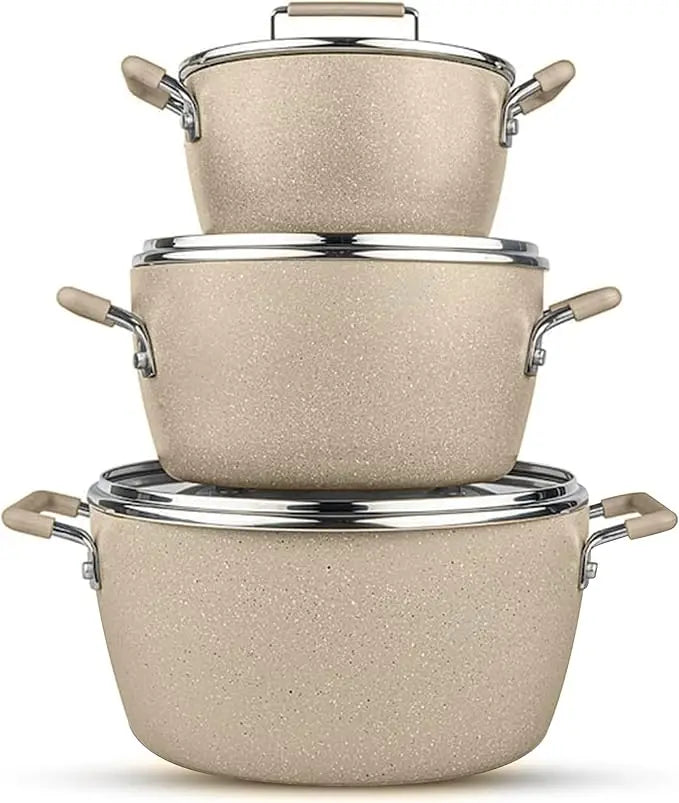 Granitestone Black Pots and Pans Set Nonstick, 6 Stackable Piece Cooking Pots Set, Kitchen Pots, Non Stick Coating, 5qt 3qt & 1