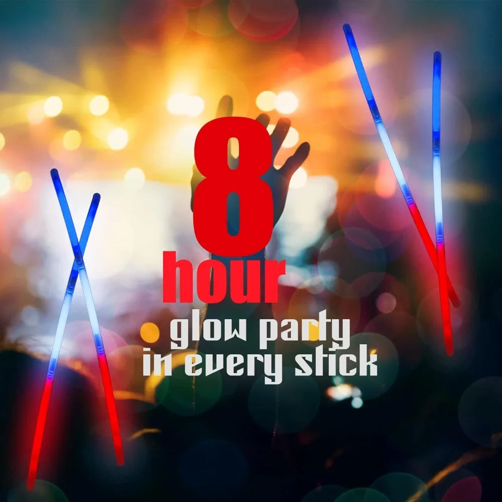 Patriotic Glow Stick Bracelets 100 Pack 8 Inch Red White Blue Fourth Of July