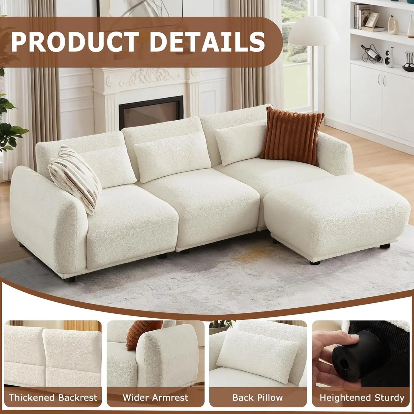 L Shaped Modular Sectional Couch Convertible Cloud Sofa With Removable Ottoman