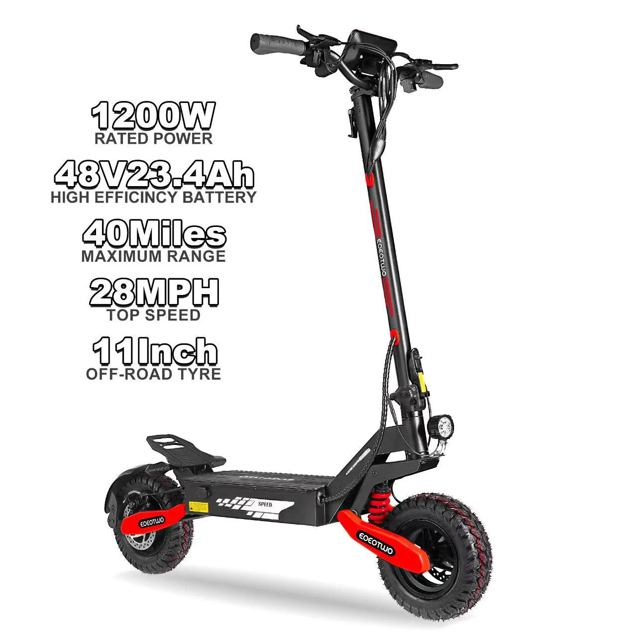 1200W Off Road Electric Scooter for Adults 48V 30MPH Foldable 11 Inch Tubeless