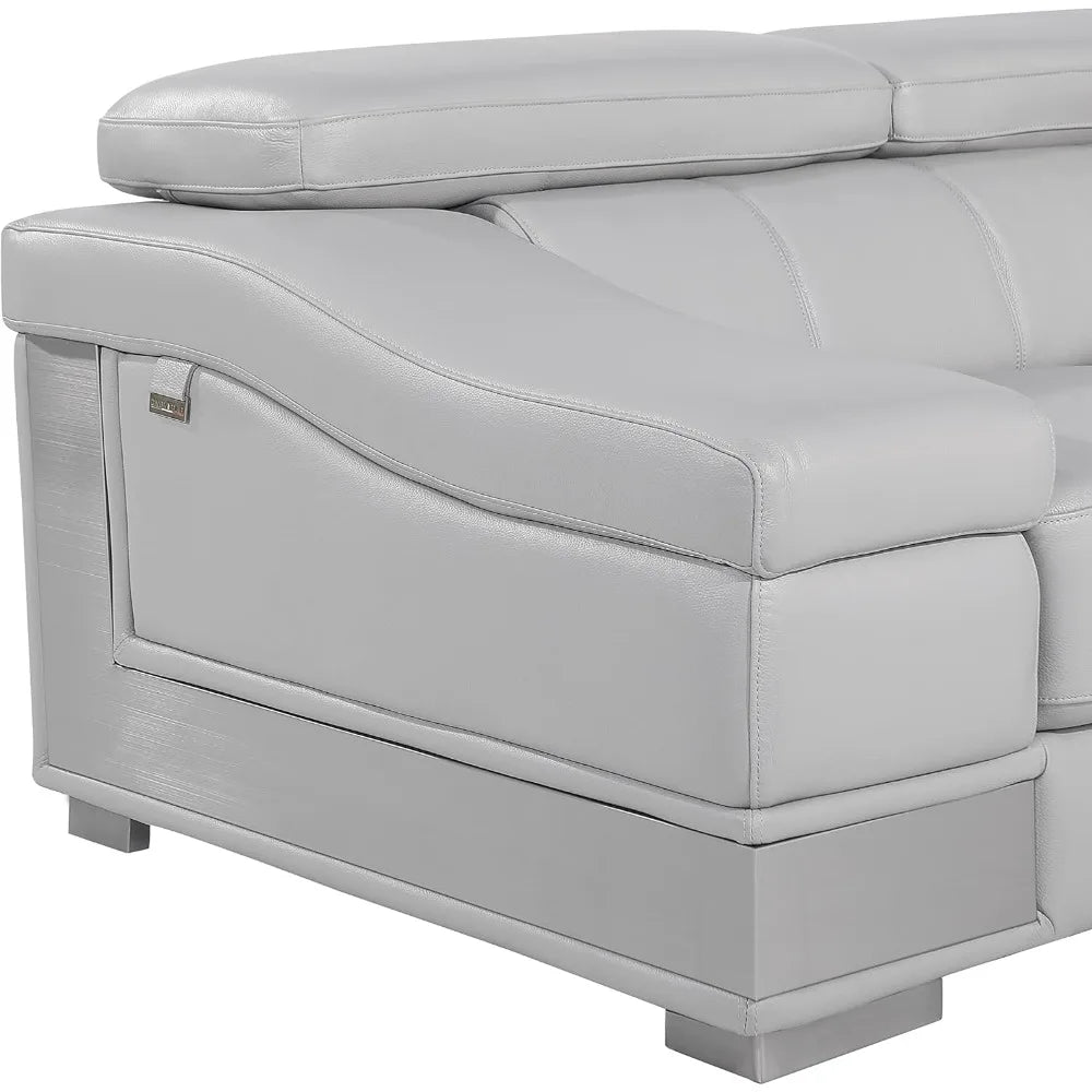 Modern Contemporary Top Grain Italian Leather Living Room Chair, Loveseat, Sofa, 3-Piece Set, Rhino