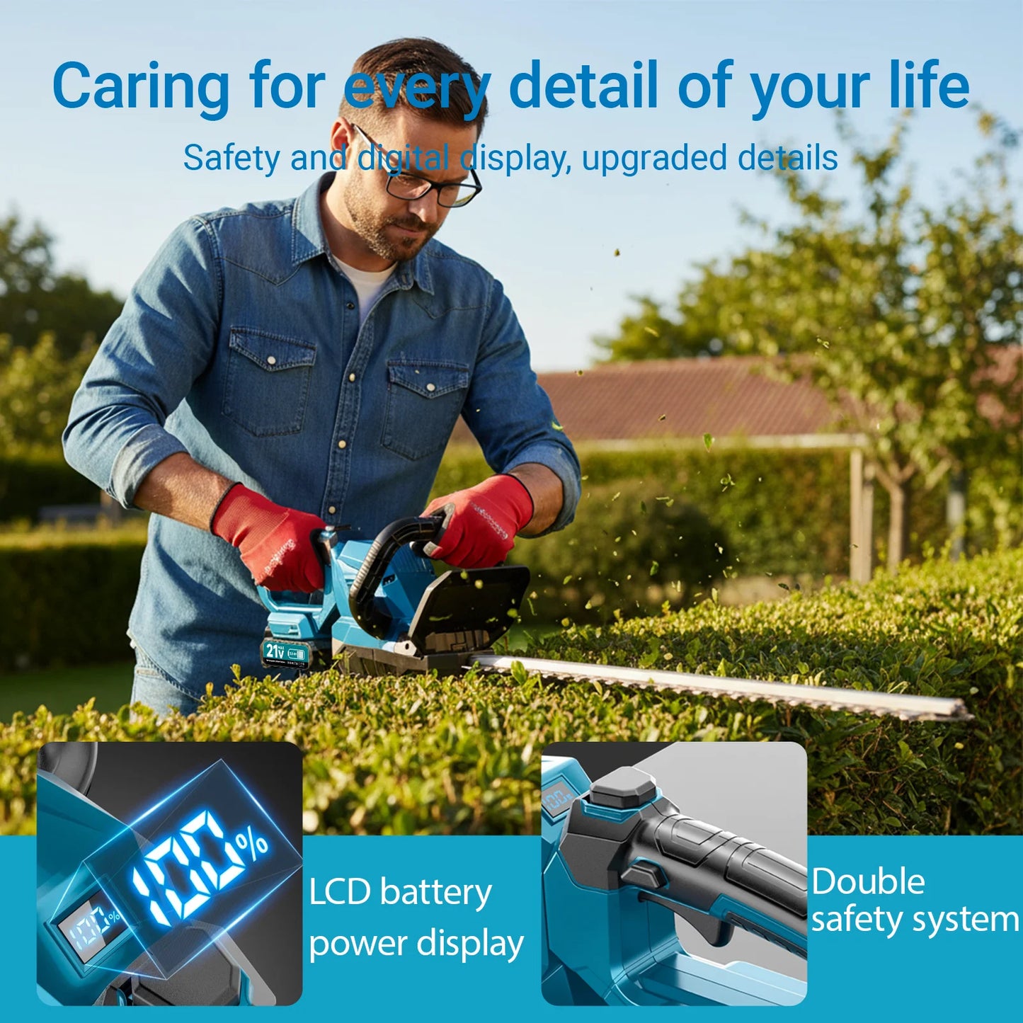 XYSD 20 Inch Cordless Hedge Trimmer With Battery 180 Degree Rotatable Head