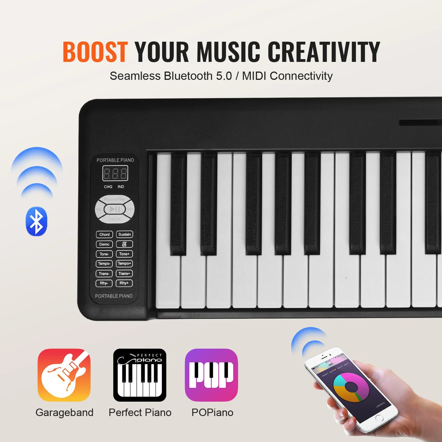 SucceBuy 61 Key Folding Keyboard Piano Bluetooth MIDI Rechargeable For Beginners