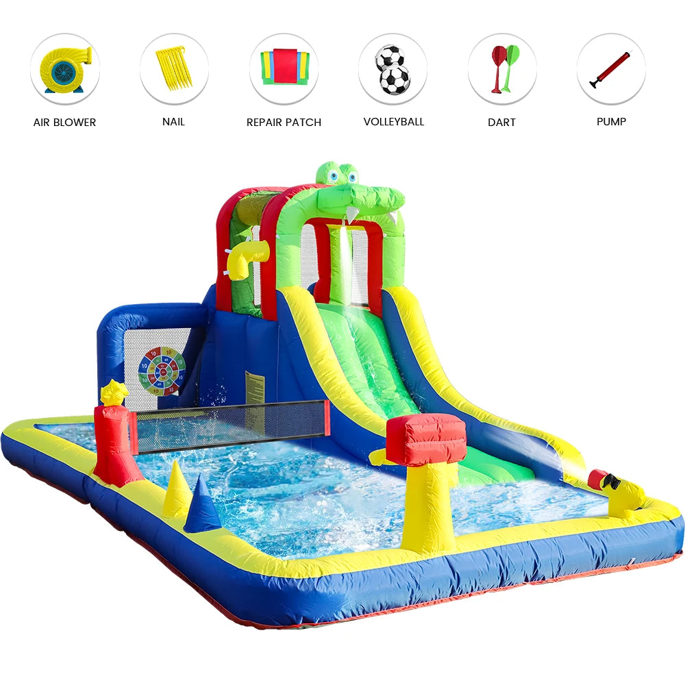 8 In 1 Crocodile Inflatable Water Slide Park For Kids