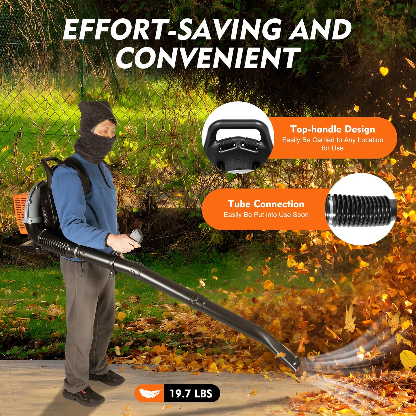 63cc 2 Stroke Gas Leaf Blower 2.7kW 6800rpm Backpack With Adjustable Speed