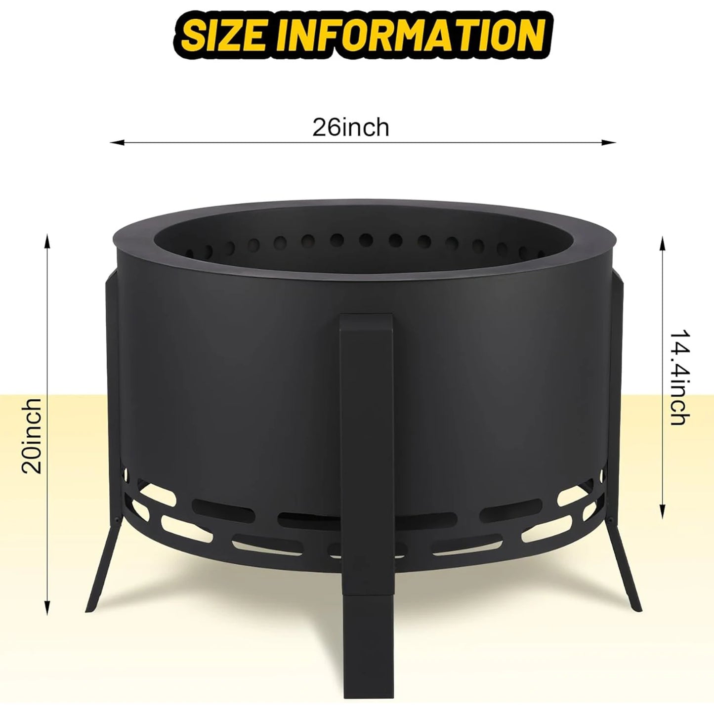 26 Inch Smokeless Fire Pit Outdoor Folding Feet Multi Fuel