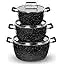 Granitestone Black Pots and Pans Set Nonstick, 6 Stackable Piece Cooking Pots Set, Kitchen Pots, Non Stick Coating, 5qt 3qt & 1