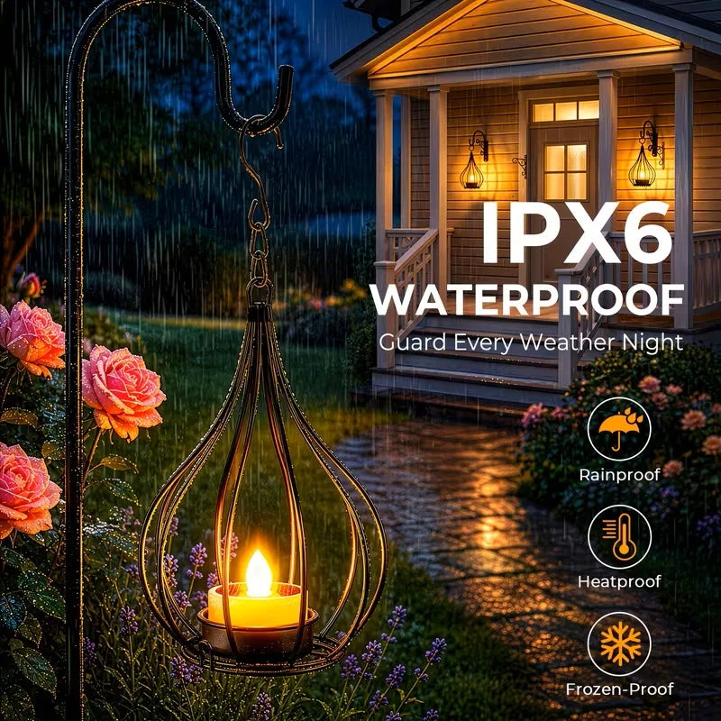 2 Pack Solar Lanterns Outdoor Waterproof,Hanging Solar Lights Outdoor with Flickering Flameless Candle,Gifts for Women Mom Grandma,Outdoor Solar Lanterns for Garden Patio Backyard Pathway Decor