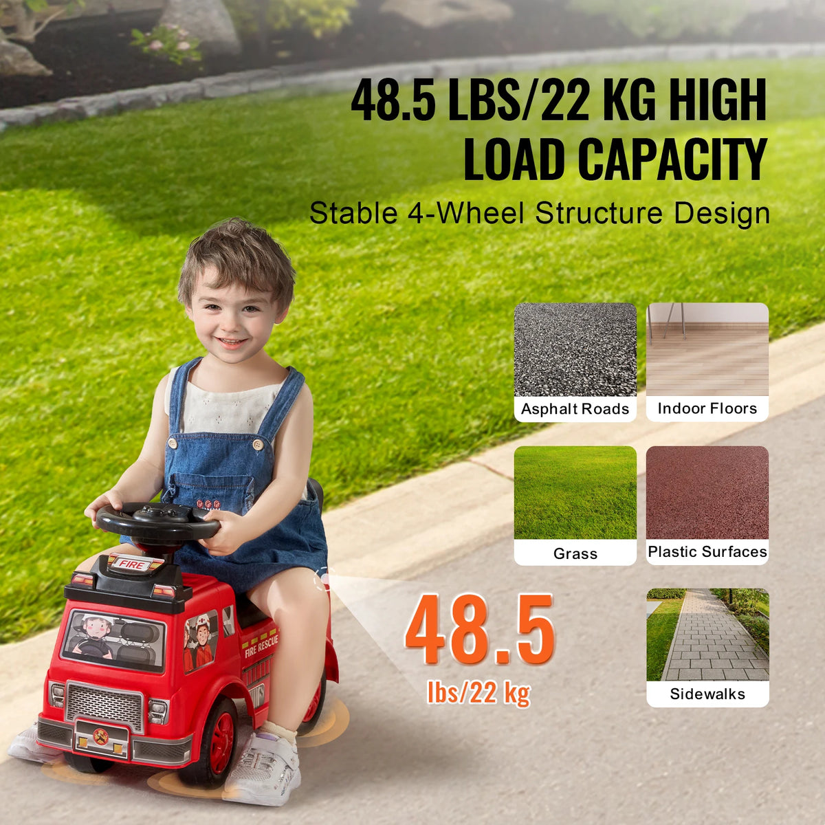 SucceBuy Kids Ride On Car With Music Steering And Seat Storage