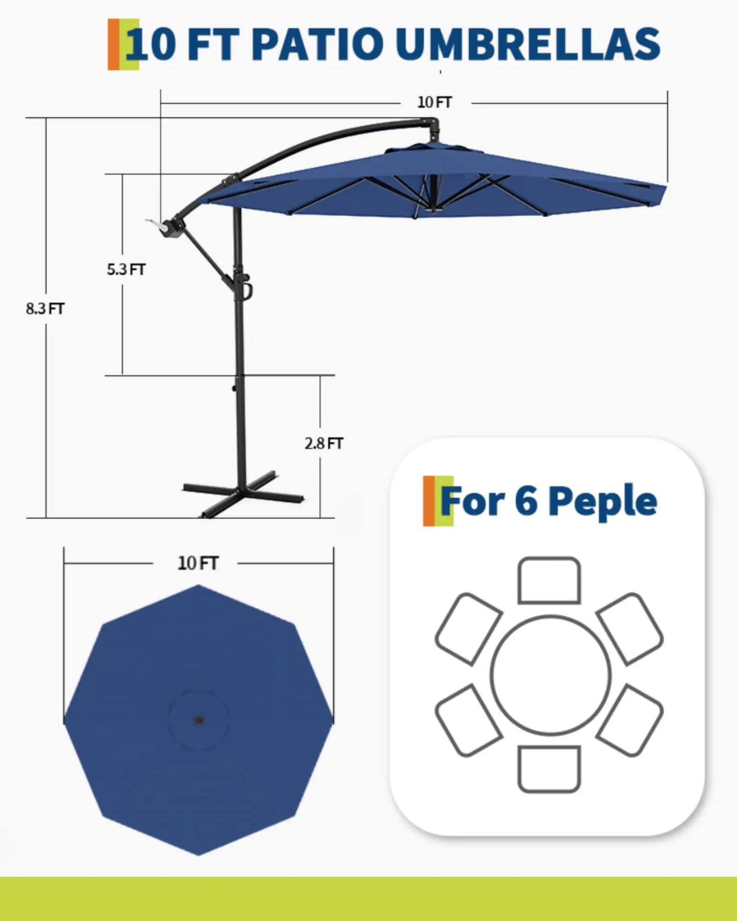 10Ft Cantilever Offset Patio Umbrella With Solar LED Lights