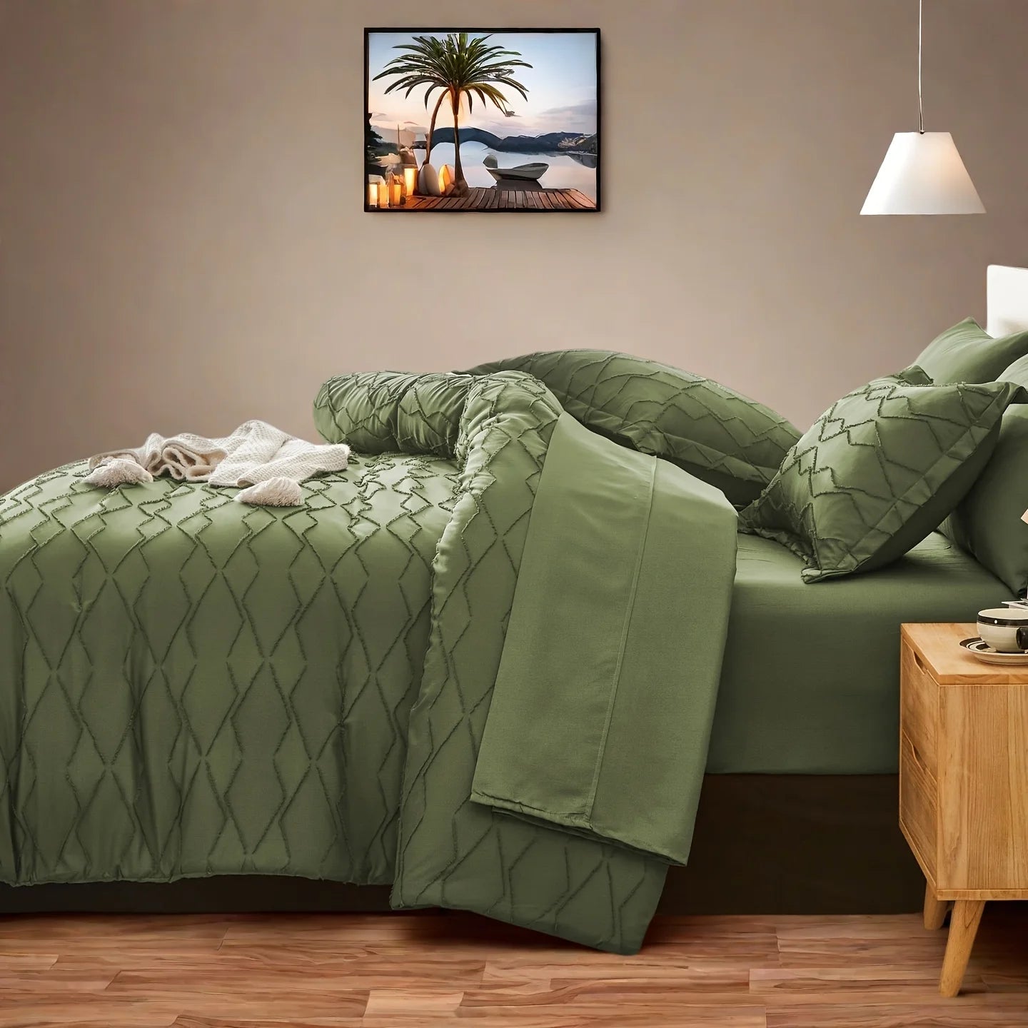 Boho Farmhouse Comforter Set Queen King Size Bed In A Bag Geometric Tufted