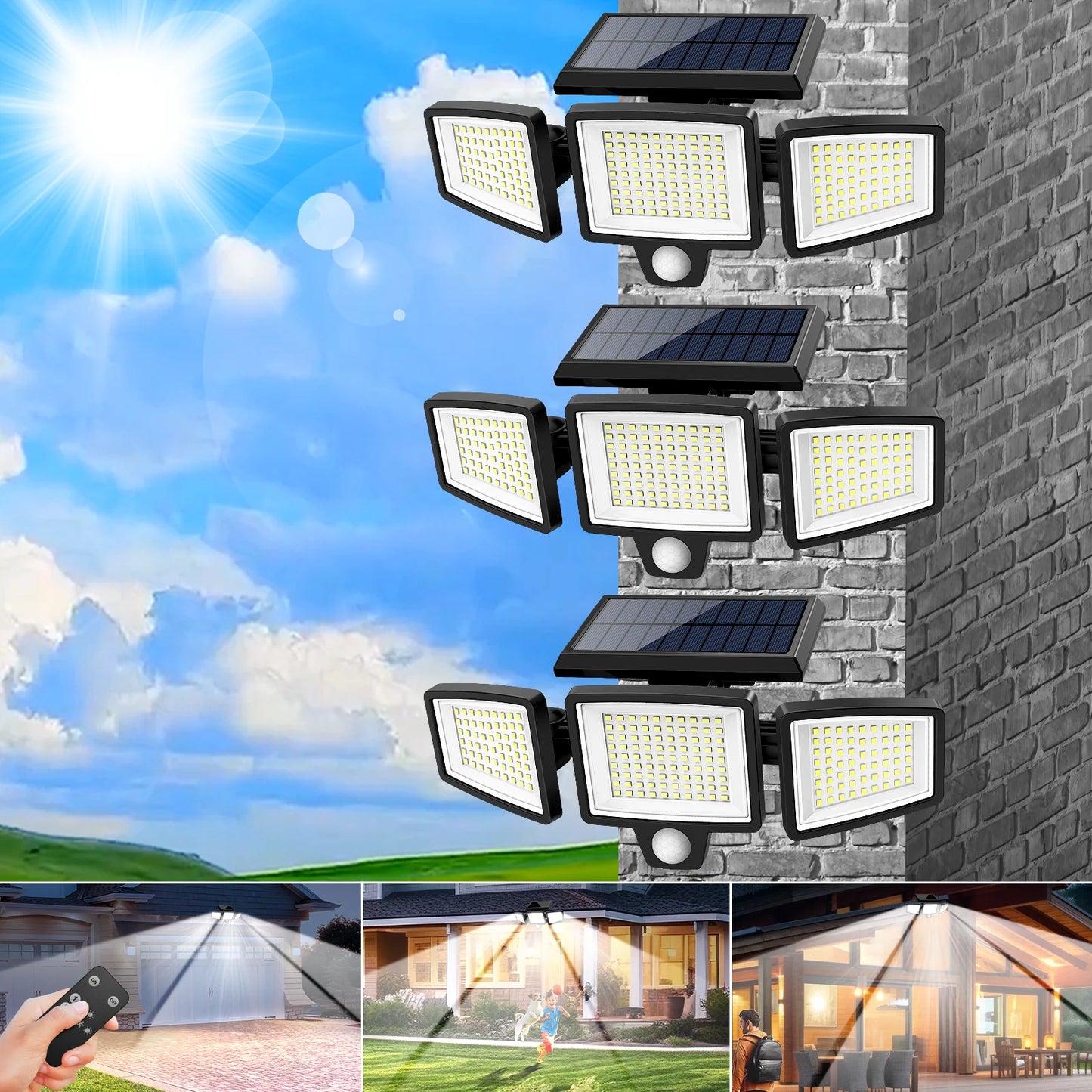 3 Pack Outdoor Solar Lights With Motion Sensor For Porch Garage Yard Patio