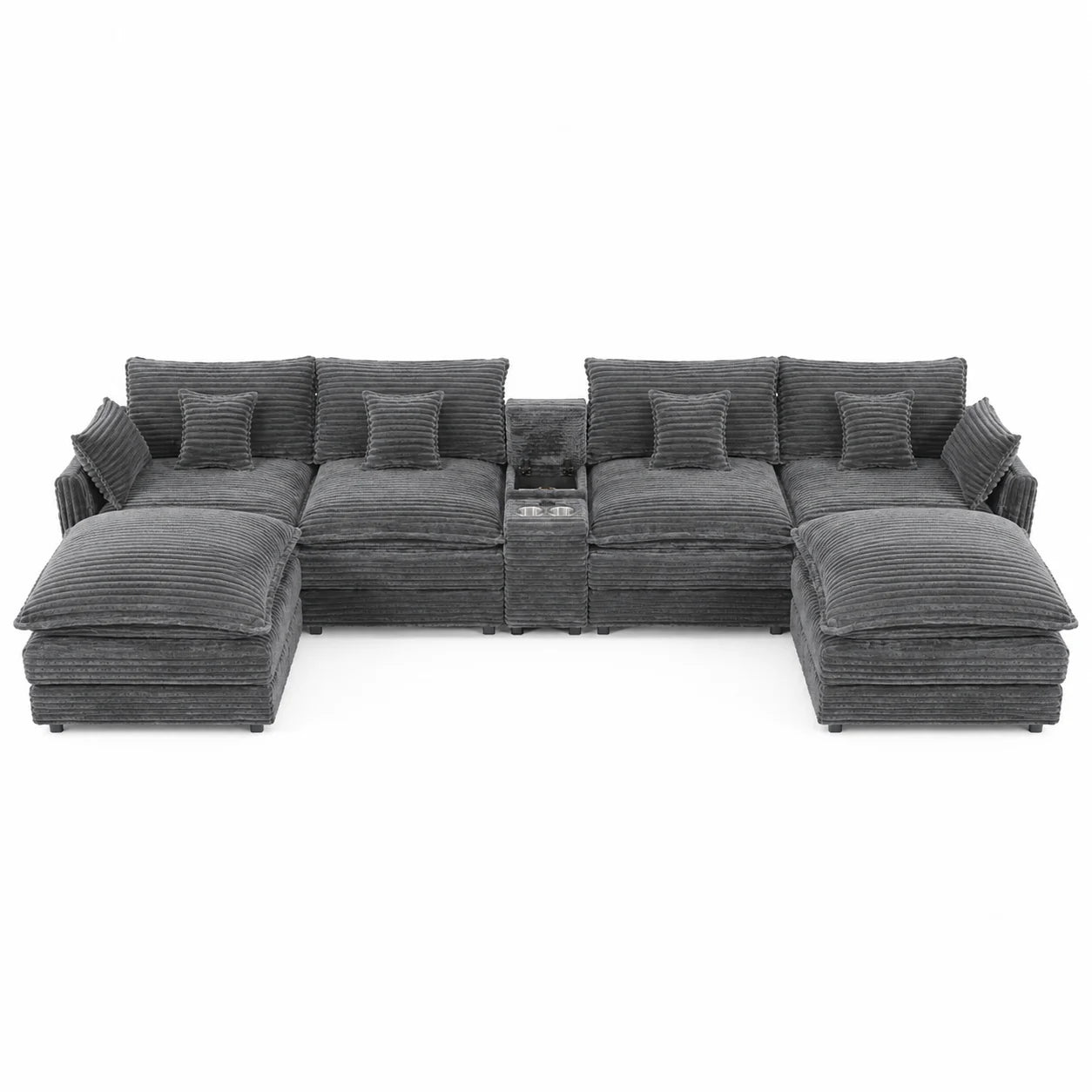 141 Inch 7 Piece U Shaped Sofa Set With Console Coffee Table And Pillows