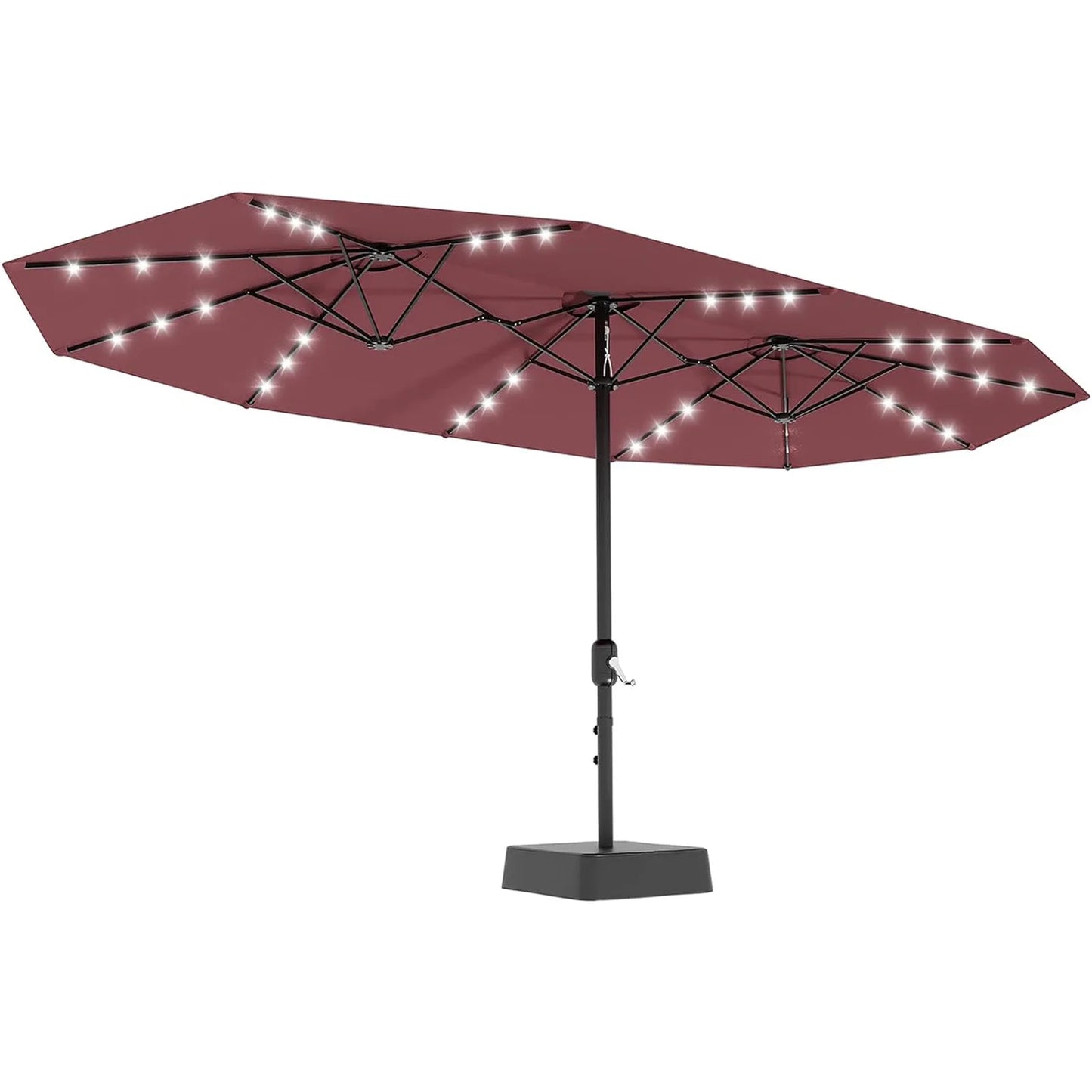 15ft Patio Umbrella With Solar LED Lights Base Included Large Rectangle Shade