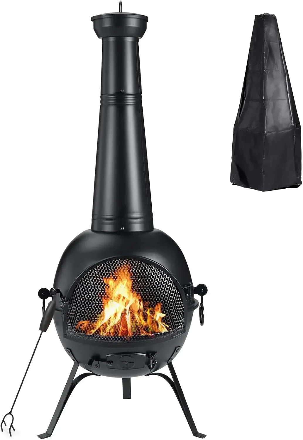 Prairie Fire Outdoor Chiminea Fire Pit With Chiminea Cover Rust Free Iron Black