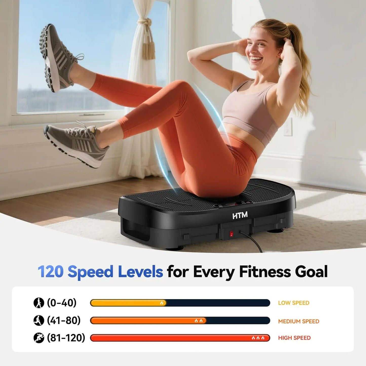 120 Speed Vibration Plate Whole Body Workout Quiet Operation Compact Home Gym