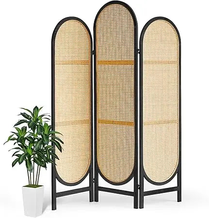 Room Divider 4 Panel, Folding Privacy Screen, Foldable Wood Divider Room Dec, Rattan Room Divider, Portable Partition Screen, Wa