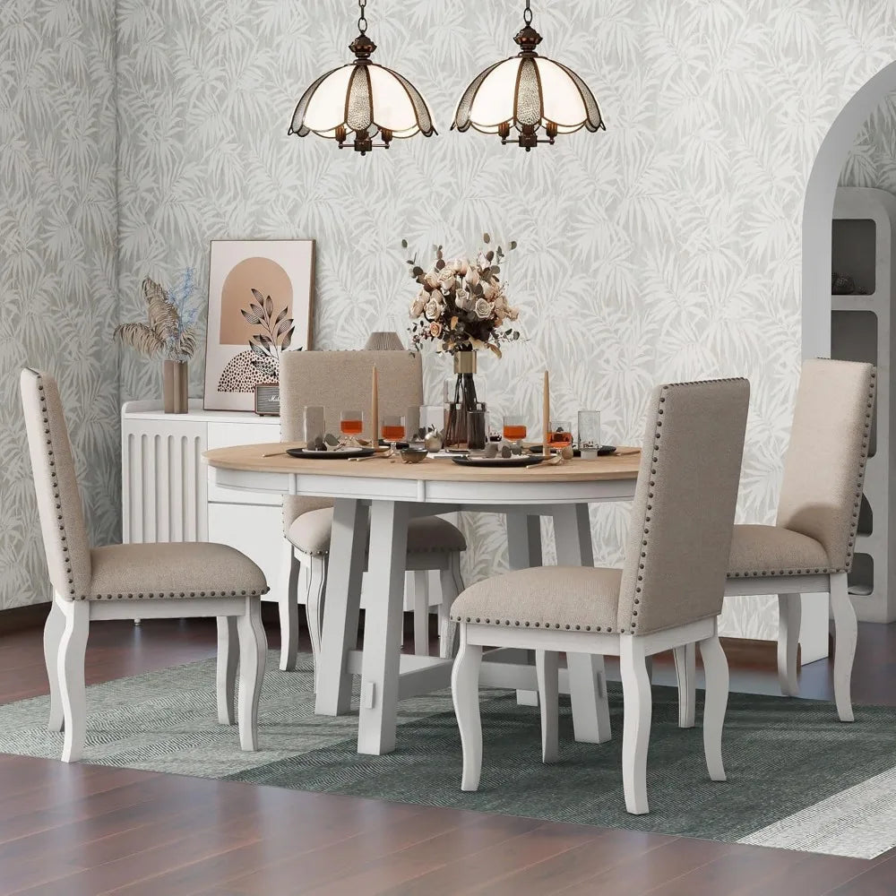 Farmhouse Round Extendable Dining Table Set With 4 Chairs