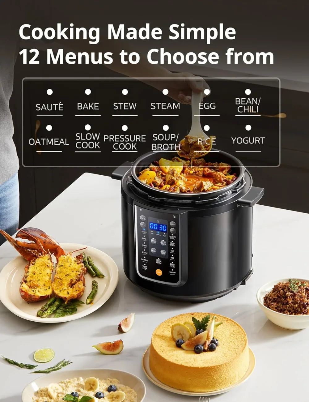 12 In 1 Electric Pressure Cooker 6 Quart Rice Cooker Slow Cooker Yogurt Maker