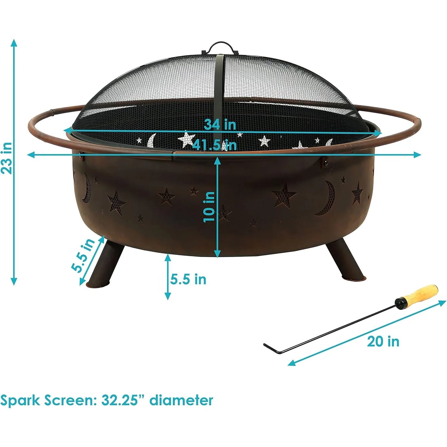42 Inch Large Wood Burning Fire Pit With Round Spark Screen