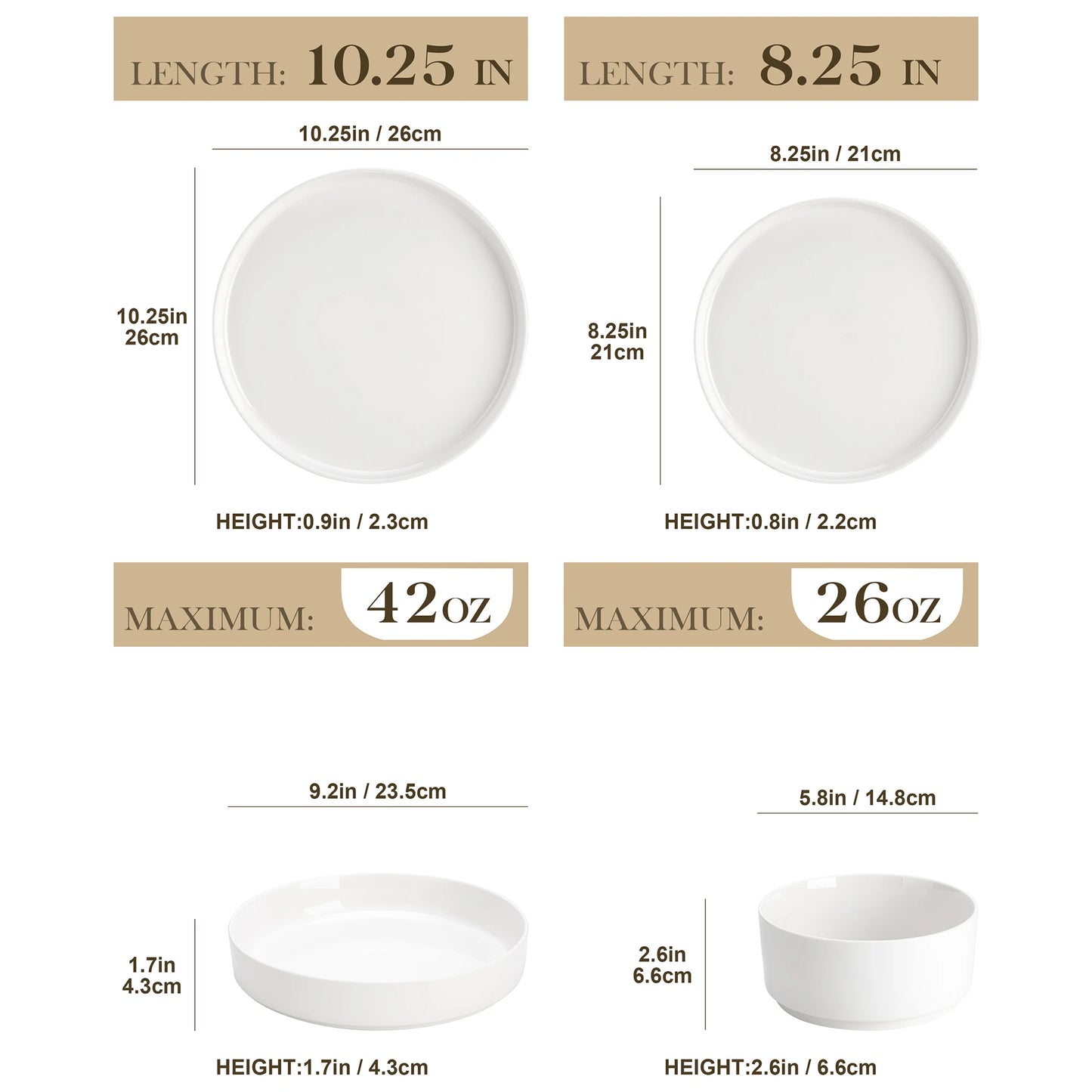 Malacasa Ceramic Dinner Plate Set Black Rim Half Standing Edge Design