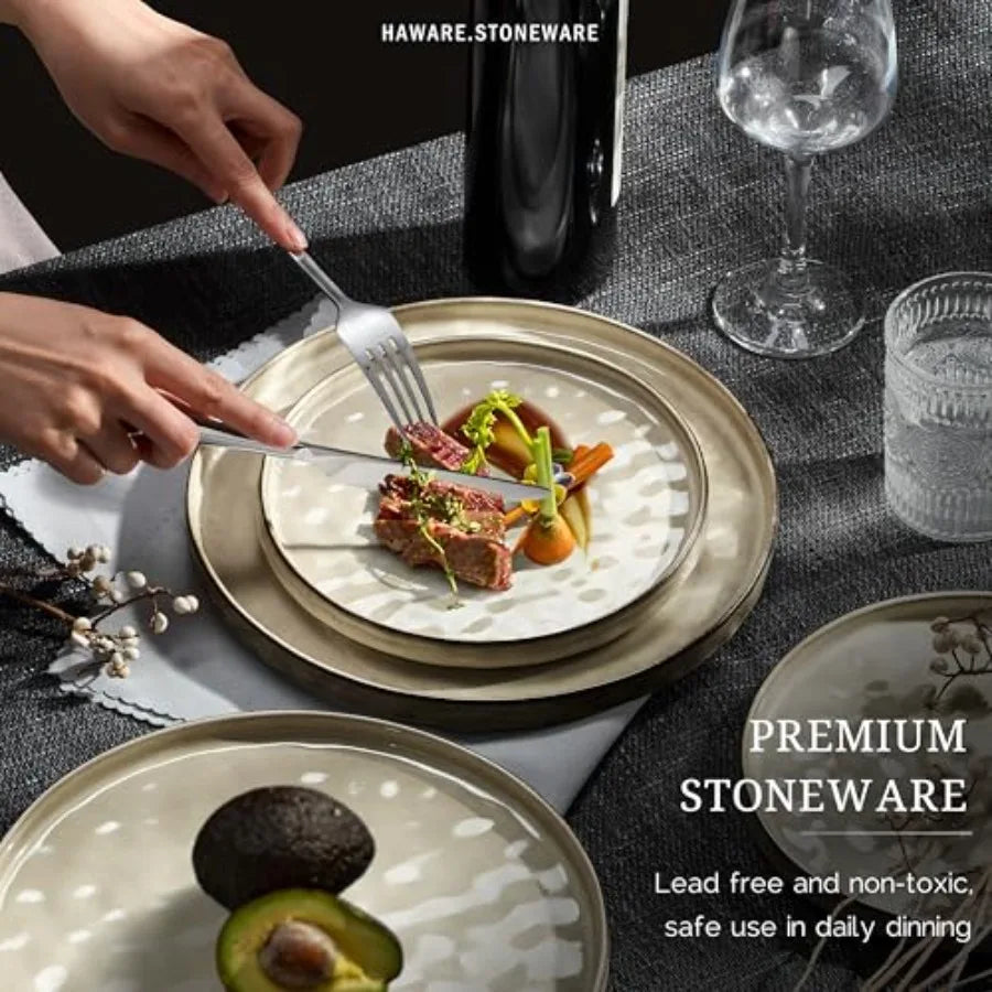 12 Piece Stoneware Dinnerware Set For 4 Plates And Bowls Ceramic