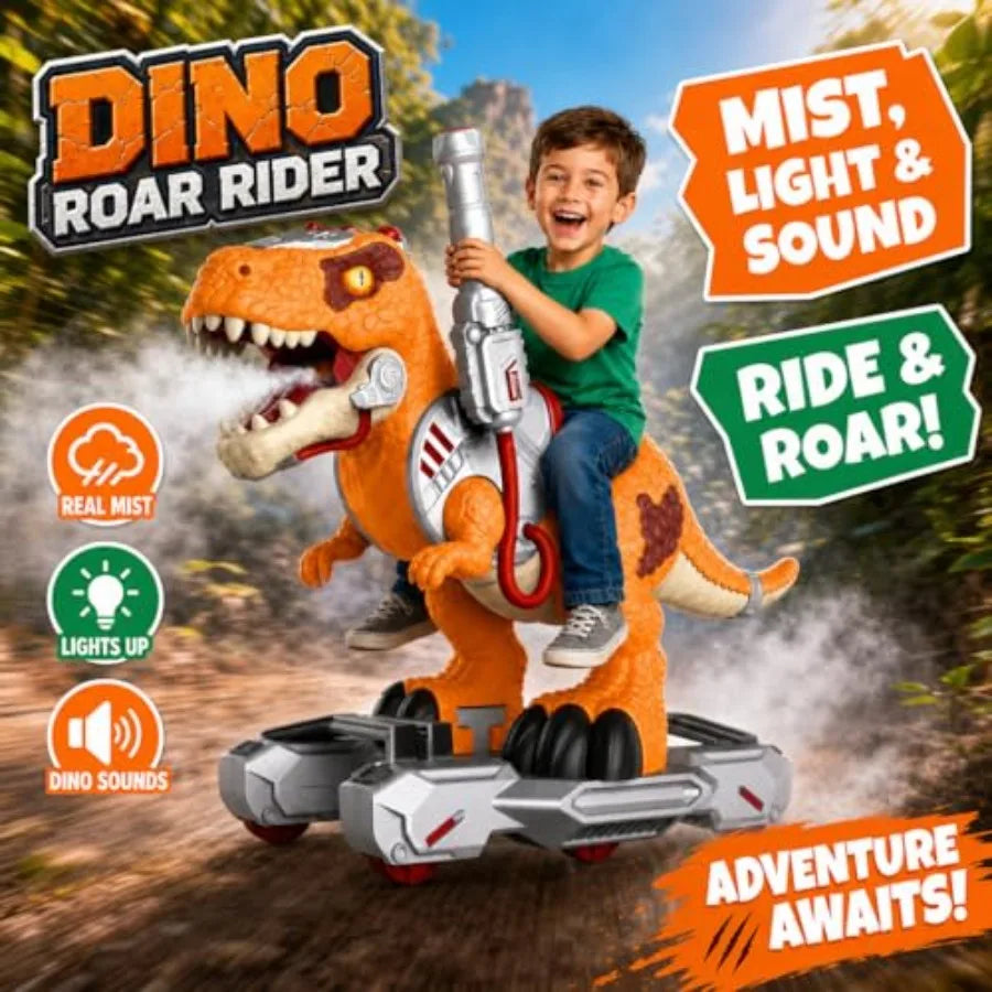 Dinosaur Ride On Scooter Toddlers Orange ABS Plastic Four Wheels Music Lights