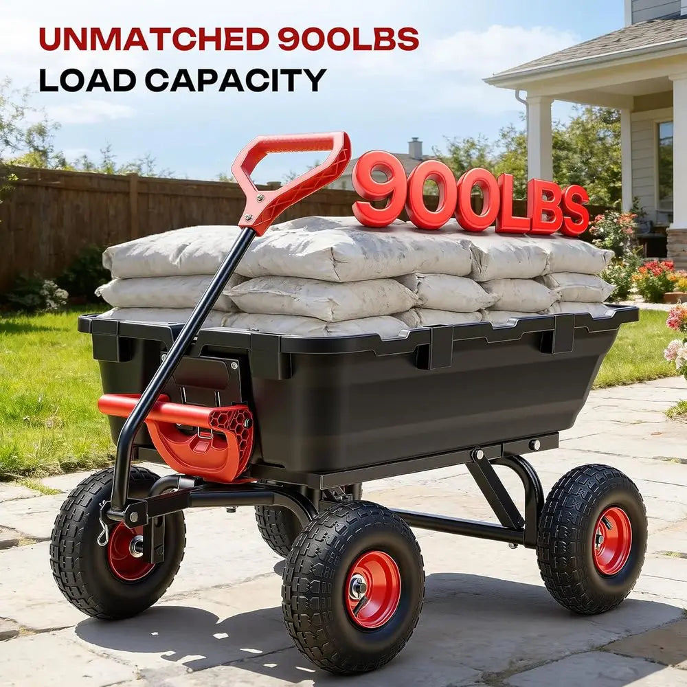 900 Lb Garden Dump Cart Heavy Duty Wheelbarrow 10 Inch Pneumatic Tires