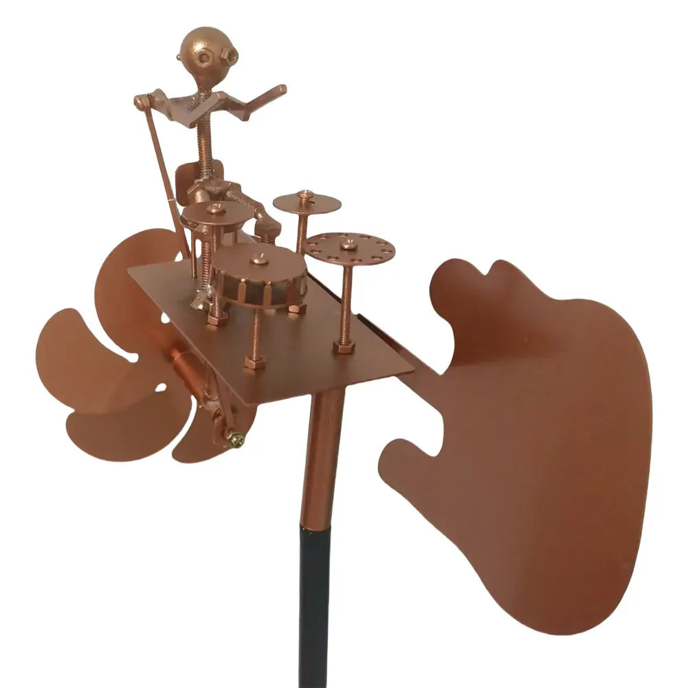 Metal Wind Spinner Metal Drummer Windmill Statue Percussionist Music Figurines and Statues for Yard Lawn Garden Patio Decor