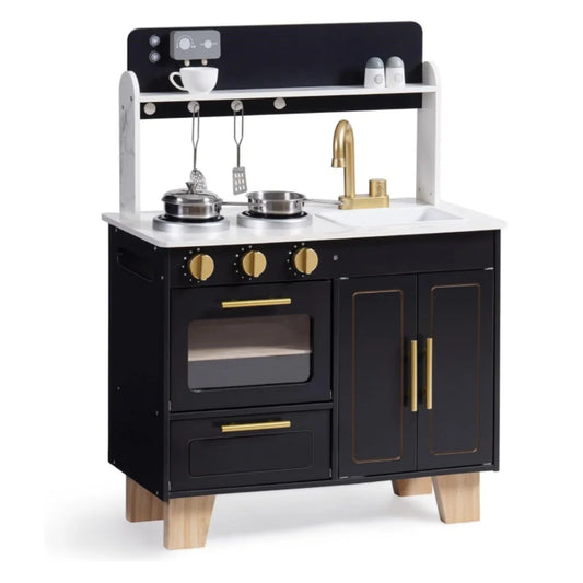 Robotime Play Kitchen Wooden Kids Toddler Kitchen Pretend Play with Marble-Style Countertop Modern Toy Kitchen for Girls Boys