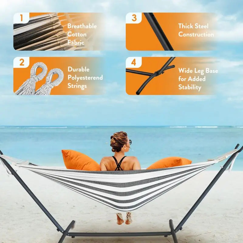 Gyroor Hammock With Adjustable Stand And Storage Bag 600 Pound Capacity