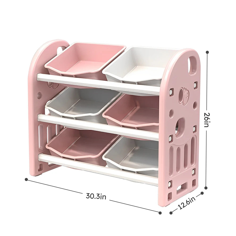 Kids Toy Storage Organizer With 6 Bins Multi Functional Furniture Set HDPE