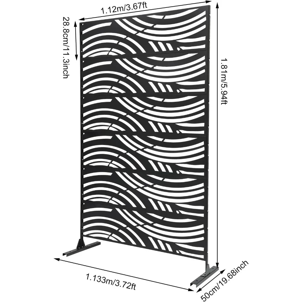 Outdoor Metal Privacy Screen Fence Freestanding Privacy Panels Decorative Divider for Porch Balcony Lawn Garden (Black)