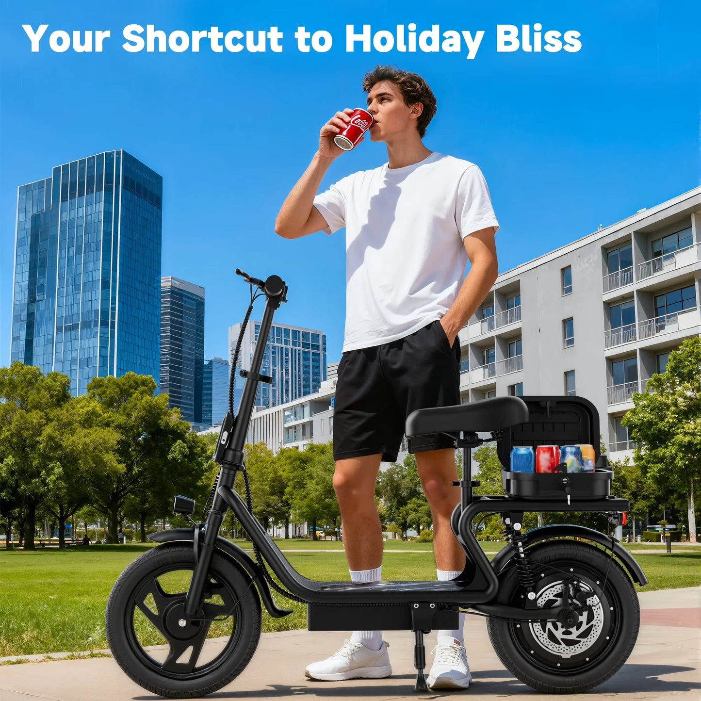 14 Inch Electric Scooter For Adults With Seat 22 MPH 48V Battery 55 Mile Range