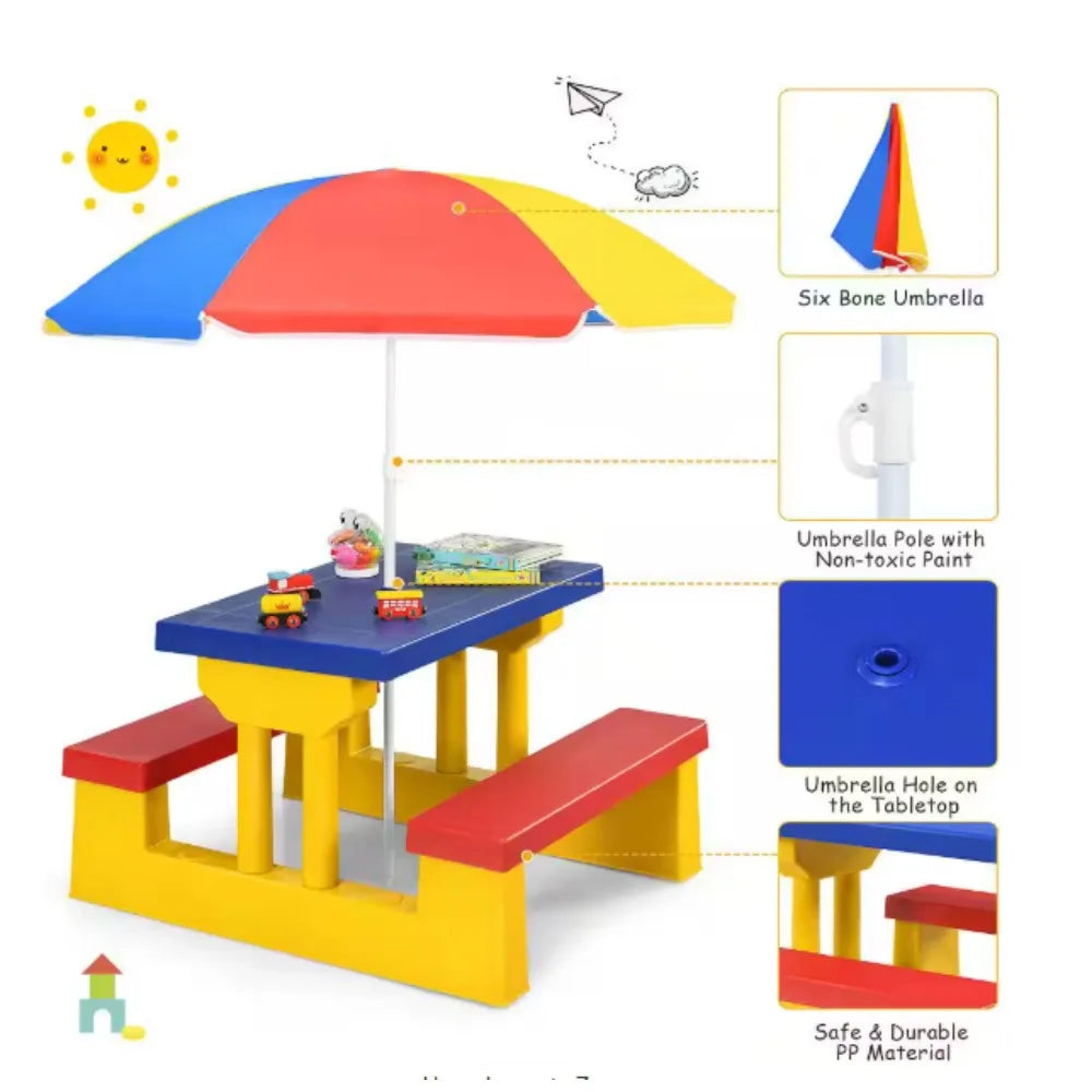 Kids Wooden Picnic Table Bassinet，Perfect for indoor or outdoor use made with durable plastic