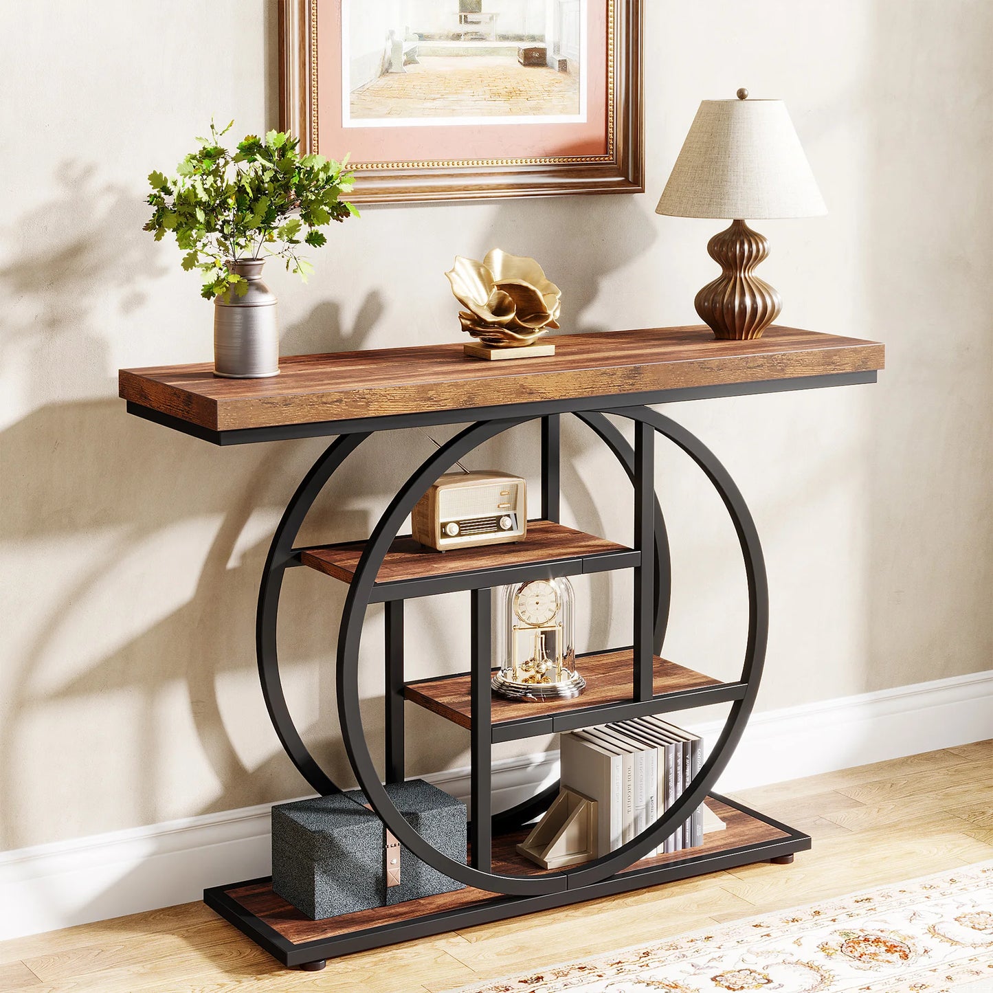 Console Table 4 Tier Entryway Table 41.3 Inch Industrial Sofa Table Living Room