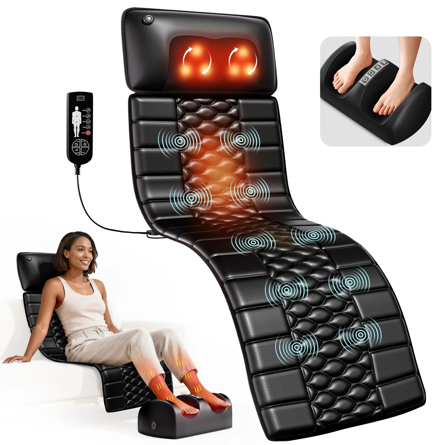 Shiatsu Full Body Massage Mat With Heat Detachable Pad 10 Vibrating Motors