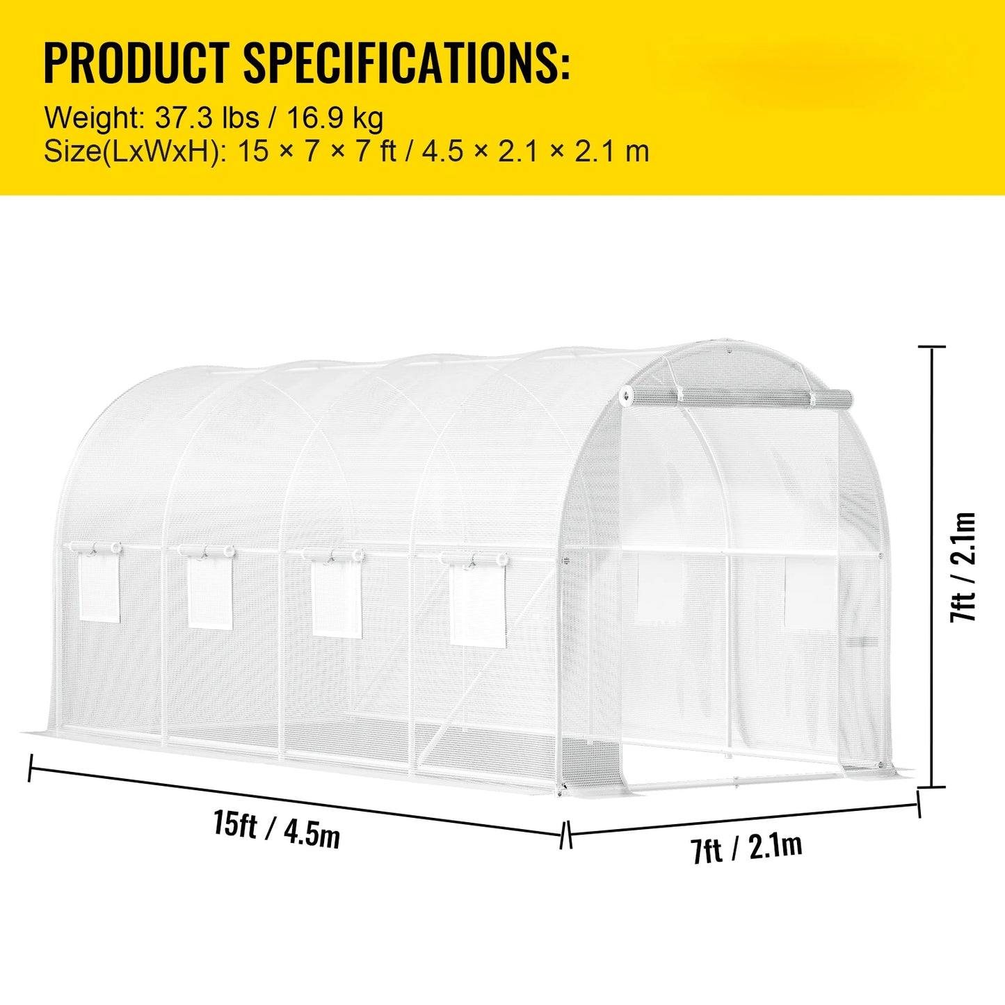VEVOR Walk-in Tunnel Greenhouse Galvanized Frame & Waterproof Cover 10x7x7/12x7x7/15x7x7/20x10x7 ft Greenhouses & Cold Frames