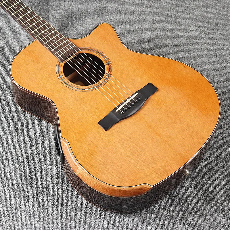 40 Inch 6 String Electric Acoustic Guitar Natural Brown Solid Spruce Top