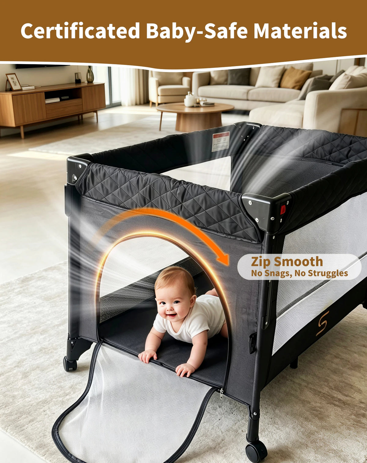 Steanny Pack n Play, All-in-one Playard with Bassinet,Pack and Play,Bedside Sleeper Fodble Travel Cribs with 4Wheels, Changeing Table,Mosquito Net,Toys Bars with Music, Unisex Playpen Combo Bassinet