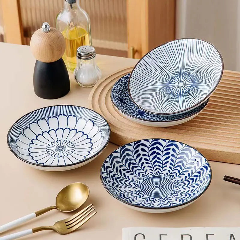 Japanese Ceramic Tableware Set 4 Piece Round Snack Plates For Home Dining