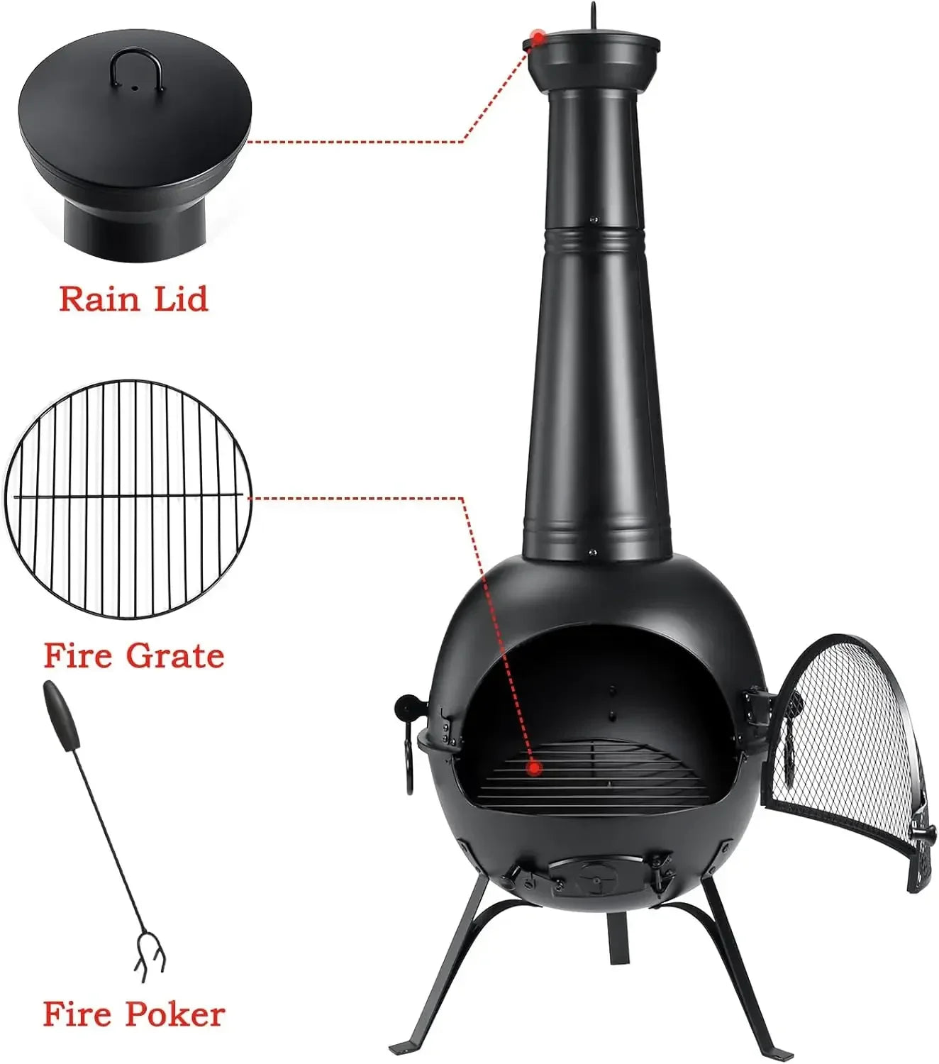 Prairie Fire Outdoor Chiminea Fire Pit With Chiminea Cover Rust Free Iron Black