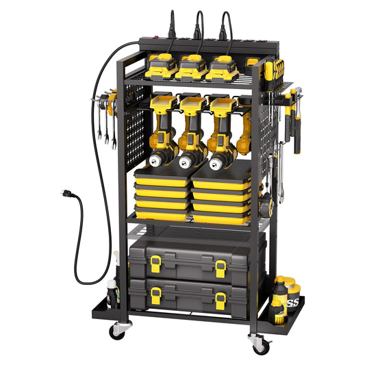VEVOR 4 Tier Tool Cart With Charging Station Floor Stand And 8 Outlet Strip