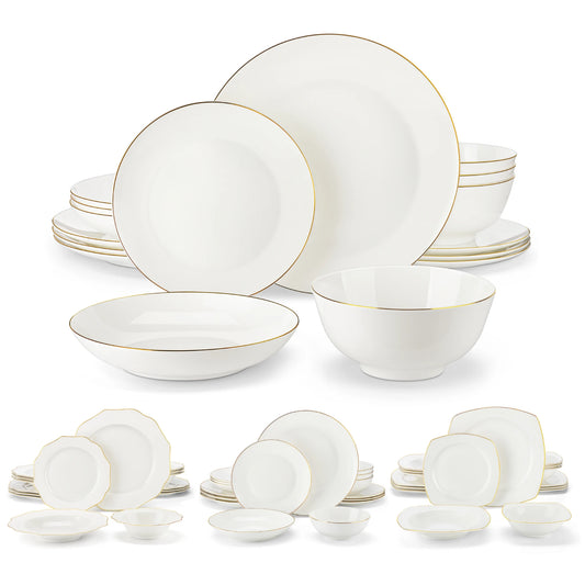 Malacasa Nordic Golden Rim White Bone China Dinnerware Set For 4