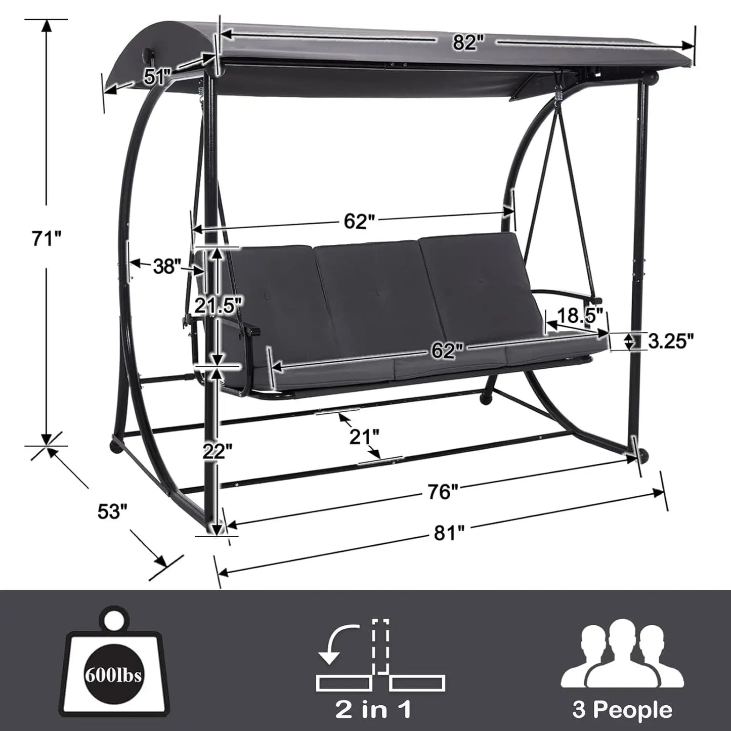 Outdoor Patio Swing With Canopy 2 In 1 Porch Swing Bed With Stand
