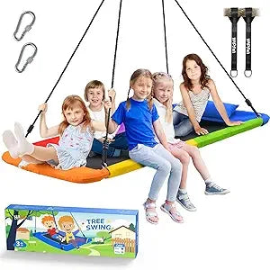 800lbs 60" Platform Tree Swing for Kids and Adults with Pillow, Heavy Duty Large Rectangle Swing for Kids Outdoor, Textilene Fa