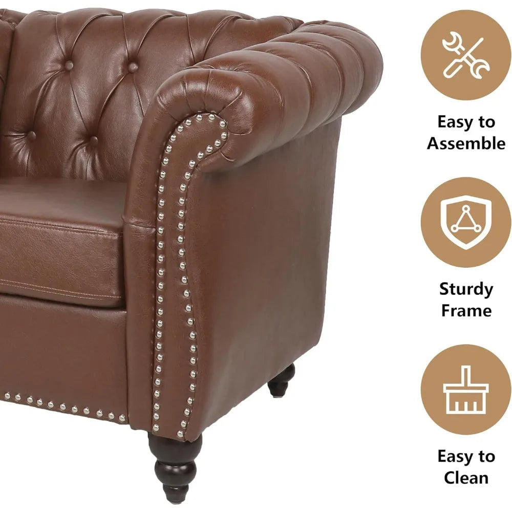 3 Piece Living Room Set Sectional Chesterfield Leather Sofa