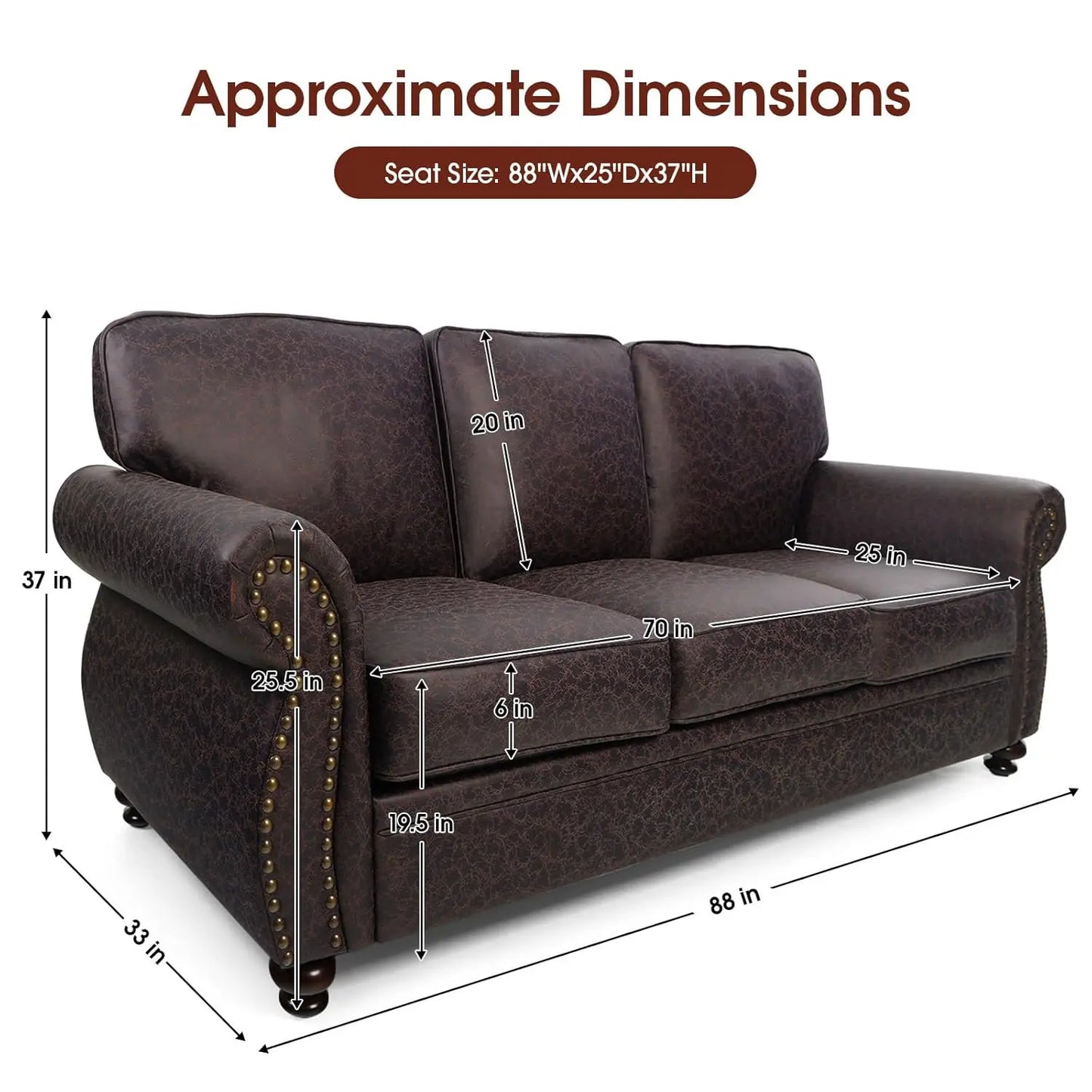 Mid Century Modern 3 Seater Sofa Rivet Design With Removable Cover